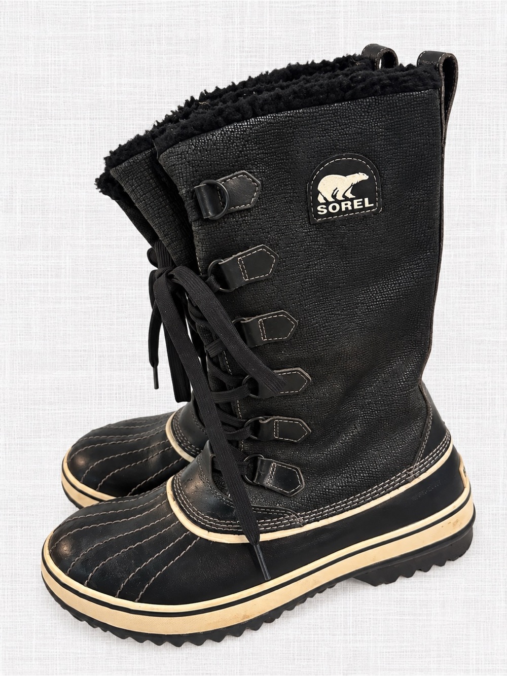 Sorel Tivoli Tall Black Waterproof Faux Fur Lace-Up Winter Snow Boots Women's 8